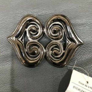 Oscar de la Renta Double Heart Belt Buckle Jeweled Silver Brooch